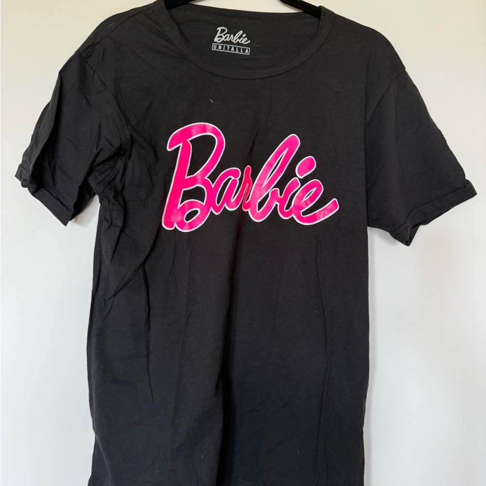 Barbie Women’s Tee in Black with Pink Logo